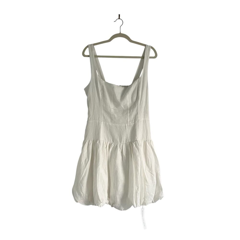 Reformation Delia Linen Dress Bubble Skirt Drop Waist White Size 12 Coastal Chic - Picture 2 of 10